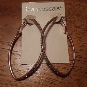 Rose gold oval hoops w/ rhinestones